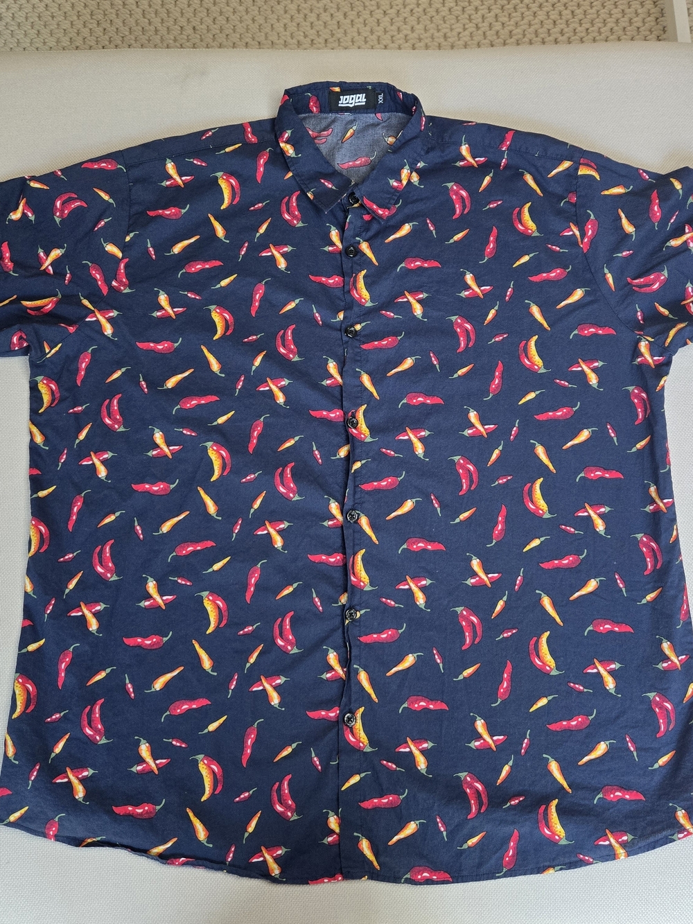 Jogal XXL Hot Chili Pepper Men's Short Sleeve Button Down Shirt Summer